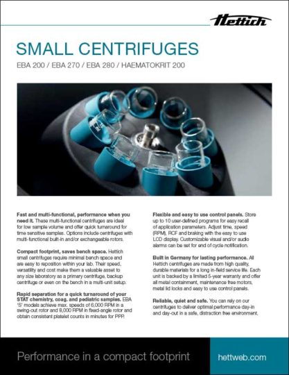 Hettich small centrifuges sell sheet